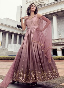 Designer Mauve Chinon Sequins Gown