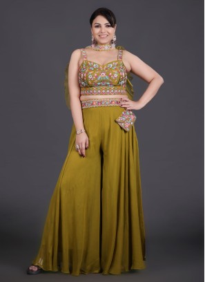 Mehendi Green Georgette Palazzo Suit