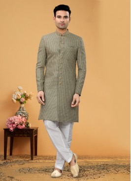 Mehnadi Green Indowestern Set In Silk