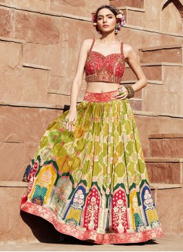 Mehndi Green Woven Designer Silk Lehenga Choli