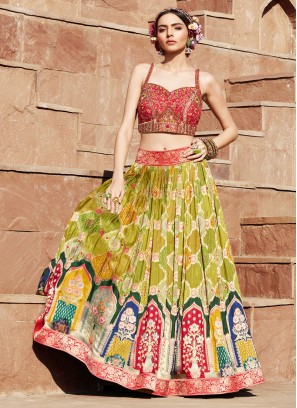 Mehndi Green Woven Designer Silk Lehenga Choli