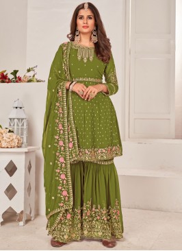 Mehndi Green Georgette Dress Material