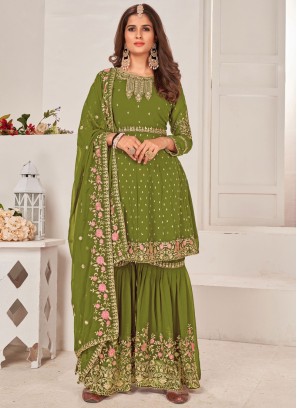 Mehndi Green Georgette Dress Material