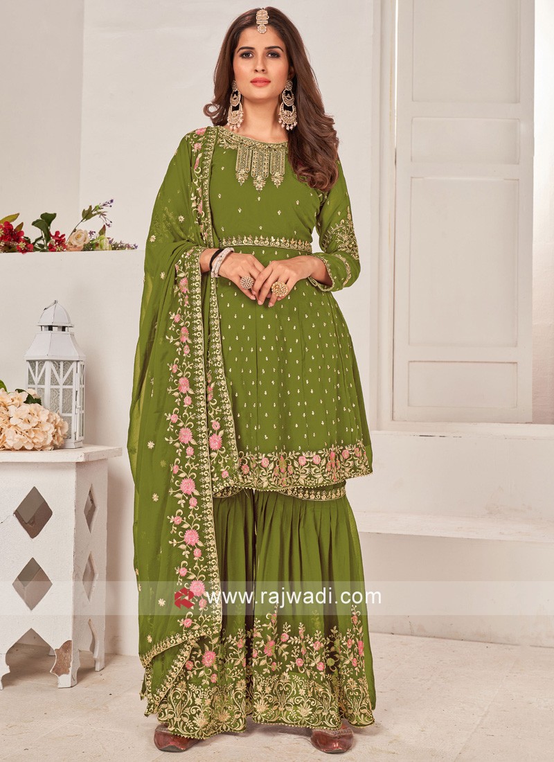 Purple Pink and Green Mehndi Dress | Pakistani Bridal Wear