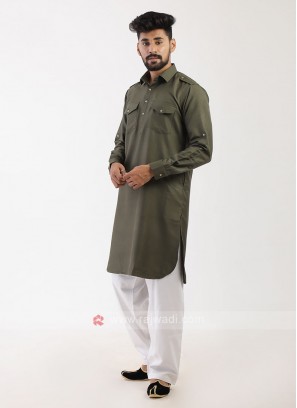 Mehndi Green Pathani Suit