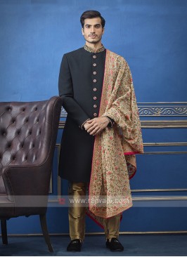 Navy Blue And Golden Colour Indo-Western With Dupatta