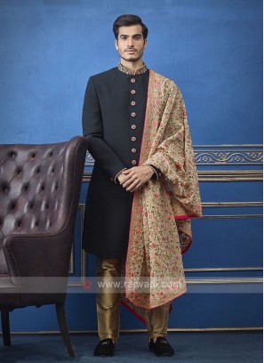 Navy Blue And Golden Colour Indo-Western With Dupatta