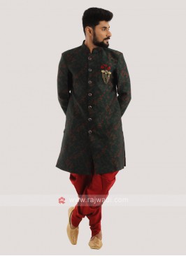 Men's Indo Western In Green And Red