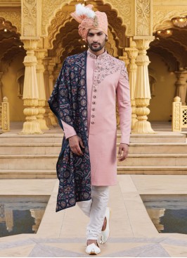Men's Wedding Pink Embroidered Sherwani Set