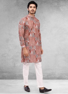 Mens Cotton Silk Printed Kurta Pajama