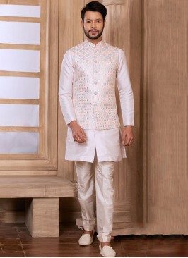 Mens Embroidered Nehru Jacket Set For Wedding