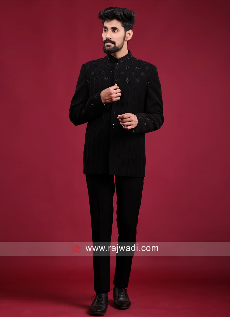 Black jodhpuri hotsell suit design