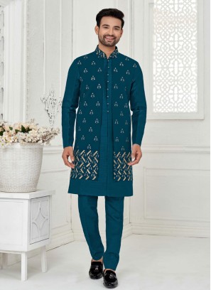 Mens Indowestern In Art Silk With Embroidered Work