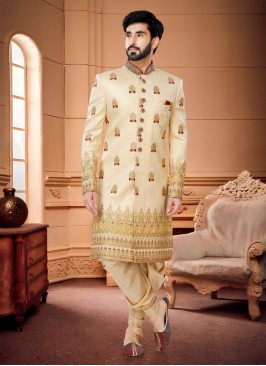 Mens Indowestern In Silk With Emboidered Work