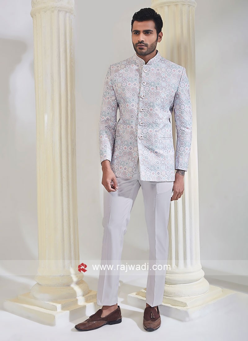 Grey discount jodhpuri suit