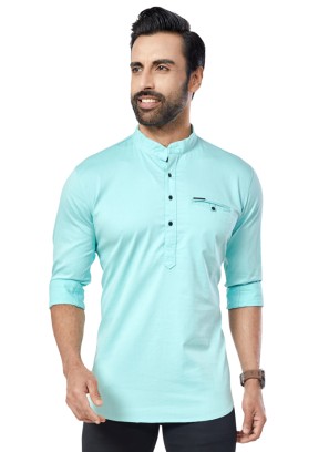 Mens Mint Green Short Kurta