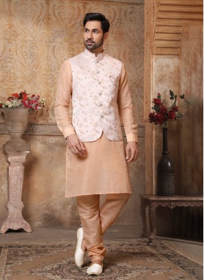 Mens Peach Color Nehru Jacket Set