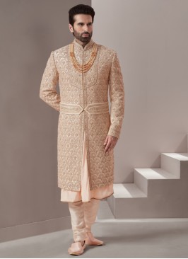 Mens Silk Sherwani With Hand Embroidery Work