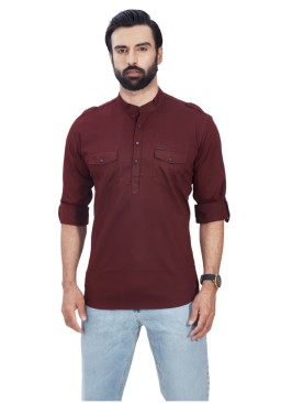 Mens Solid Wine Short Kurta