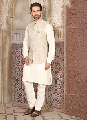 Mens Thread Embroidered Nehru Jacket Set