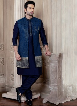 Mens Thread Embroidered Nehru Jacket Set