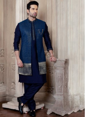 Mens Thread Embroidered Nehru Jacket Set