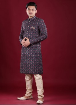 Mens Thread Work Indowestern In Blue