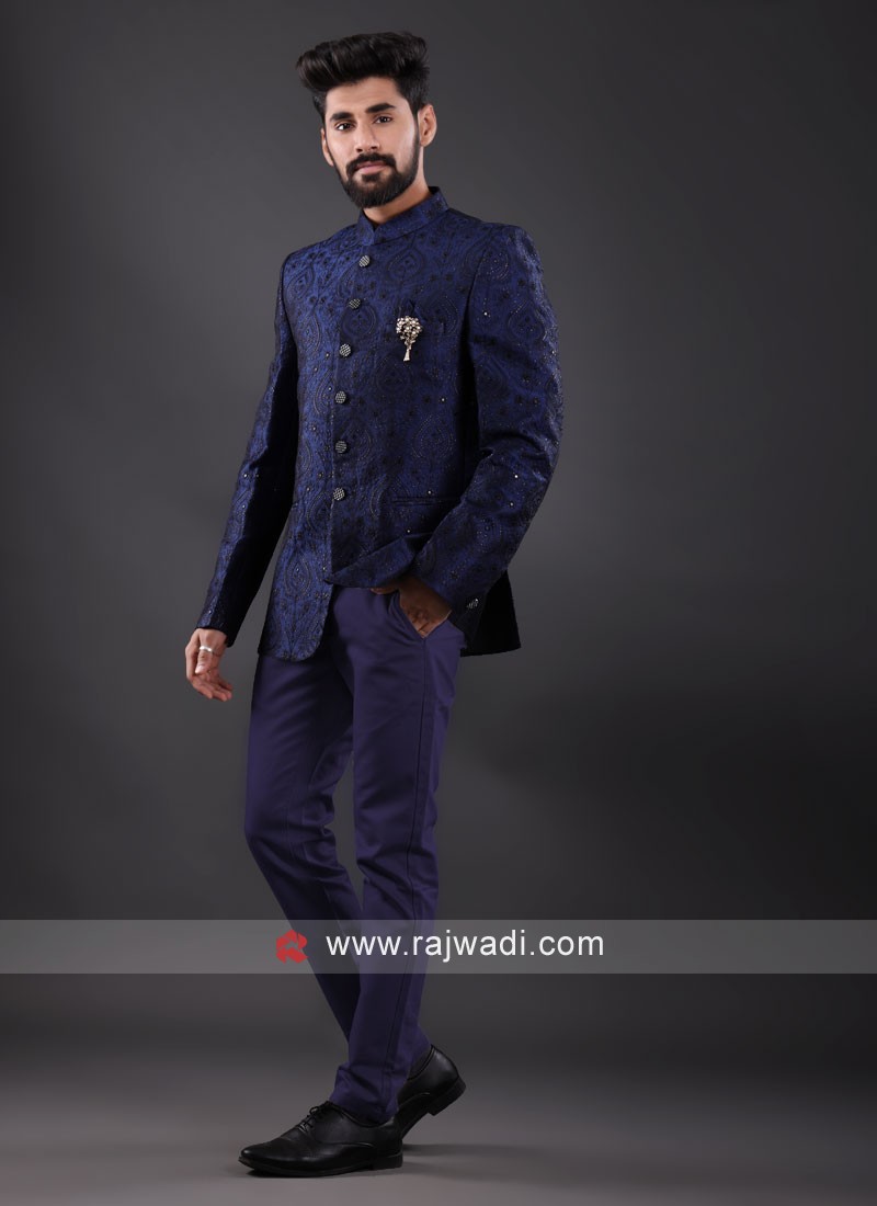 Festive Wear Black Thread Embroidered Jodhpuri Suit For Men