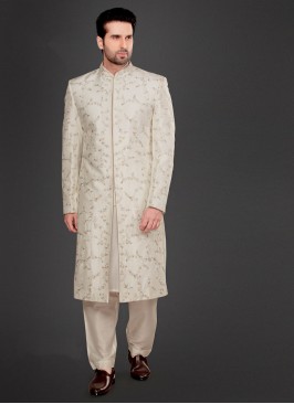 Mens Wedding Wear Sherwani In Cream Color