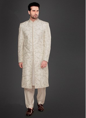 Mens Wedding Wear Sherwani In Cream Color