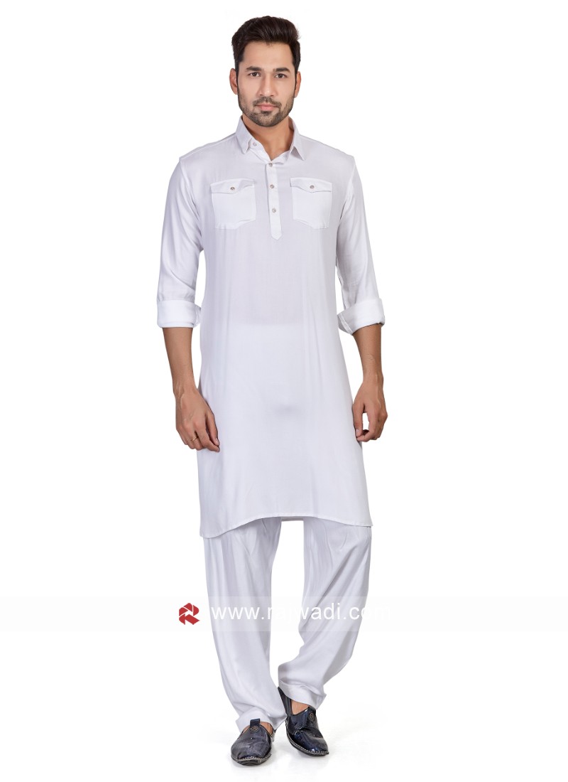 Stylish Silver and White Pathani Suit for Men at Amazon Men's Clothing store