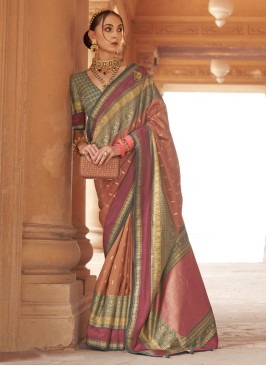 Traditional Silk Saree In Rust Colour