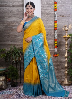 Mesmerising Mustard Yellow Weaving Silk Saree