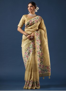 Mesmerizing Golden Cream Tussar Silk Saree