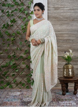 Mesmerizing Light Pista Green Chiffon Saree