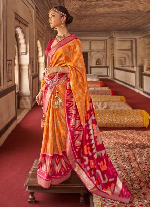 Miraculous Patola Silk  Mustard Diamond Classic Saree