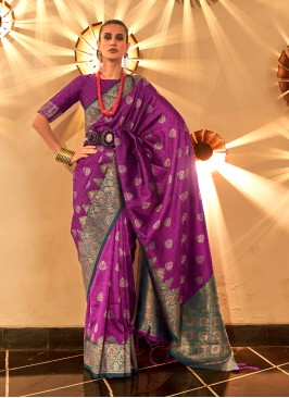 Miraculous Purple Weaving Silk Contemporary Style Saree
