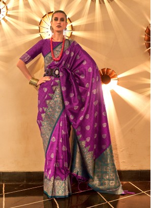 Miraculous Purple Weaving Silk Contemporary Style Saree