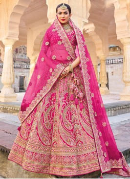 Deep Pink Satin Silk Resham Embroidered Lehenga Ch