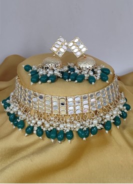 Mirror Studded Choker Necklace Set For Women