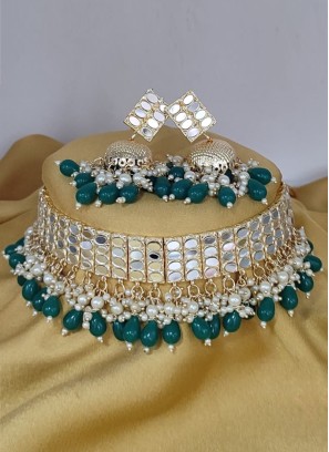 Mirror Studded Choker Necklace Set For Women