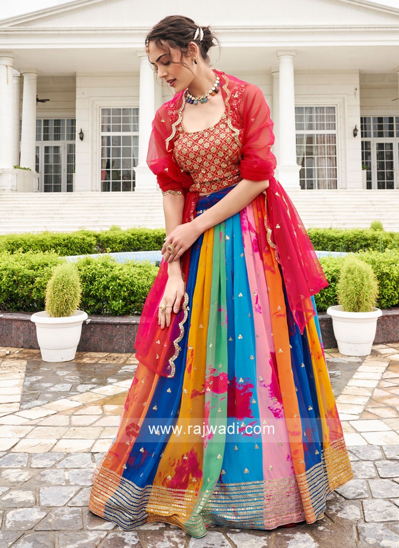 Buy Multi Colour Viscose Digital Print A - Line Lehenga Online :  Switzerland -