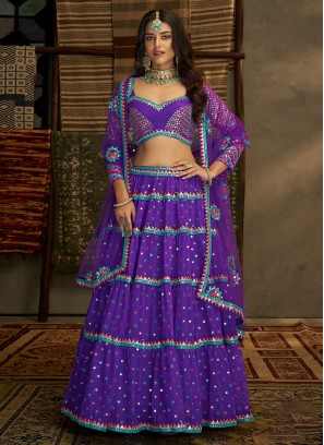 Purple Embroidered Georgette Lehenga Choli