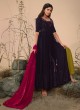 Modest Navy Blue Embroidered Georgette Palazzo Suit