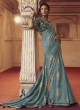 Elegant Powder Blue Zari Embroidered Wedding Saree