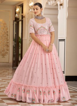 Stylish Designer Pink Georgette Gown
