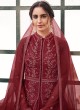 Monumental Resham Maroon Net Designer Floor Length Suit