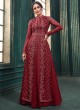 Monumental Resham Maroon Net Designer Floor Length Suit