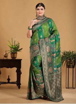 Vibrant Green Banarasi Silk Wedding Saree