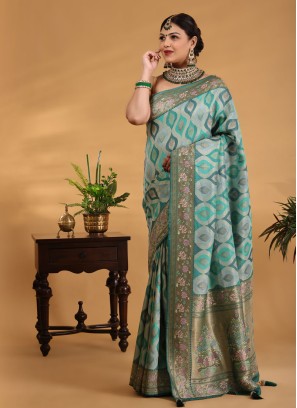 Multi Color Banarasi Silk Saree For Wedding